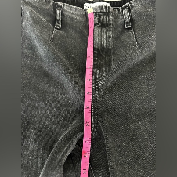 Zara Belted High Rise Crop Wide Leg Dark Jeans - Picture 8 of 10